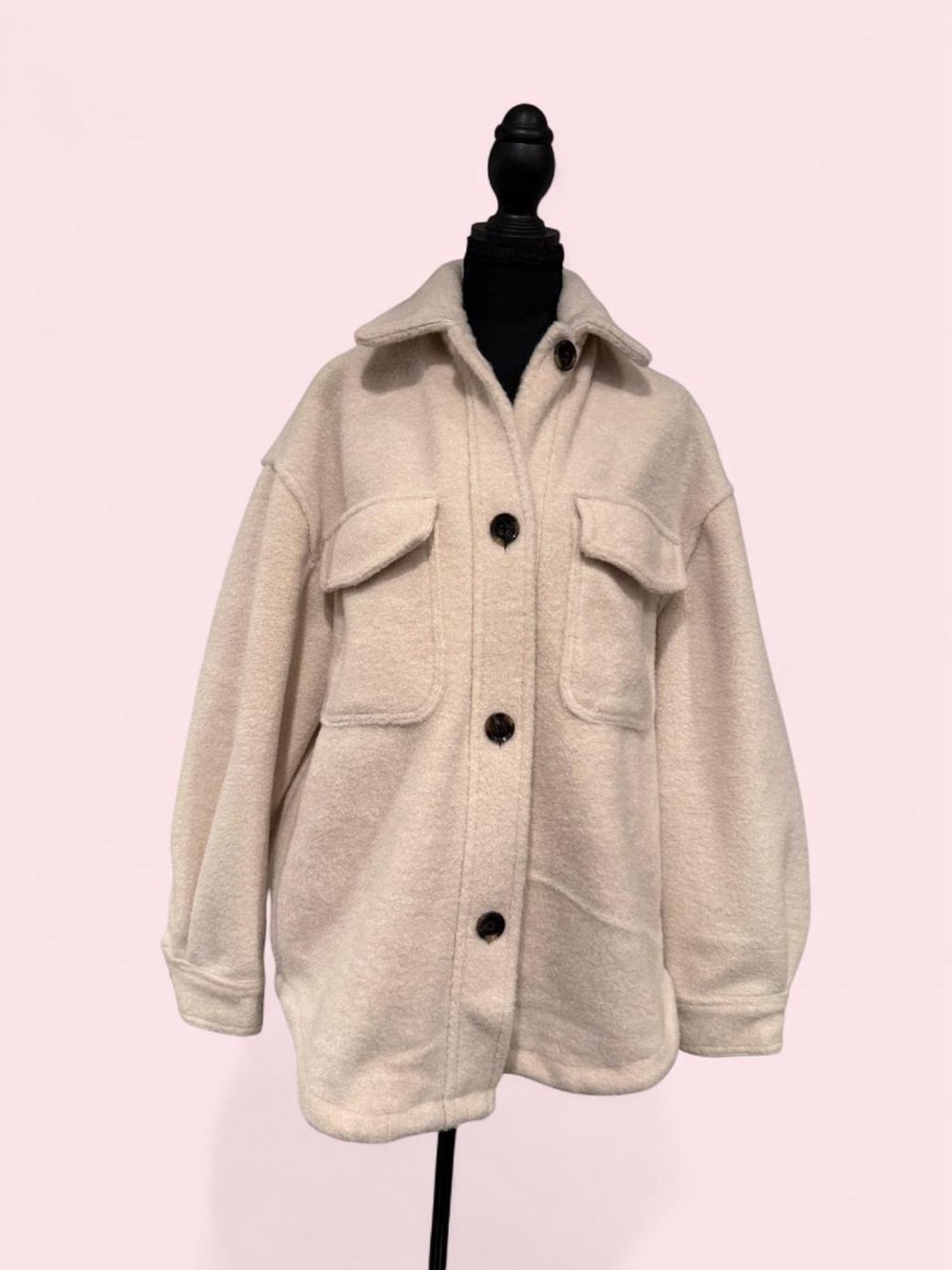 Bershka Ivory Teddy Button-Up Jacket